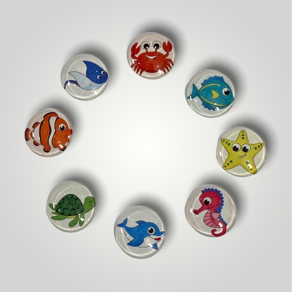Hand Crafted Other - Set of 8 𝑯𝒂𝒏𝒅𝒎𝒂𝒅𝒆 Sea Animal Cabachon Magnets 1” Gift 🎁 Ocean